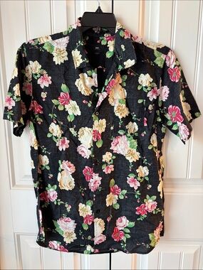 OBEY Worldwide Men’s M Black Floral Short Sleeve Button Down Shirt Streetwear